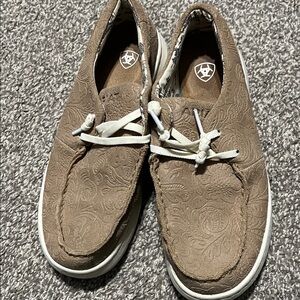 Ariat Womens Hilo Tan Floral Embossed Loafers